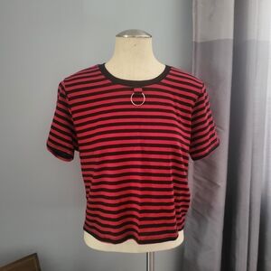 Hot Topic Black and Red Striped Crop Top